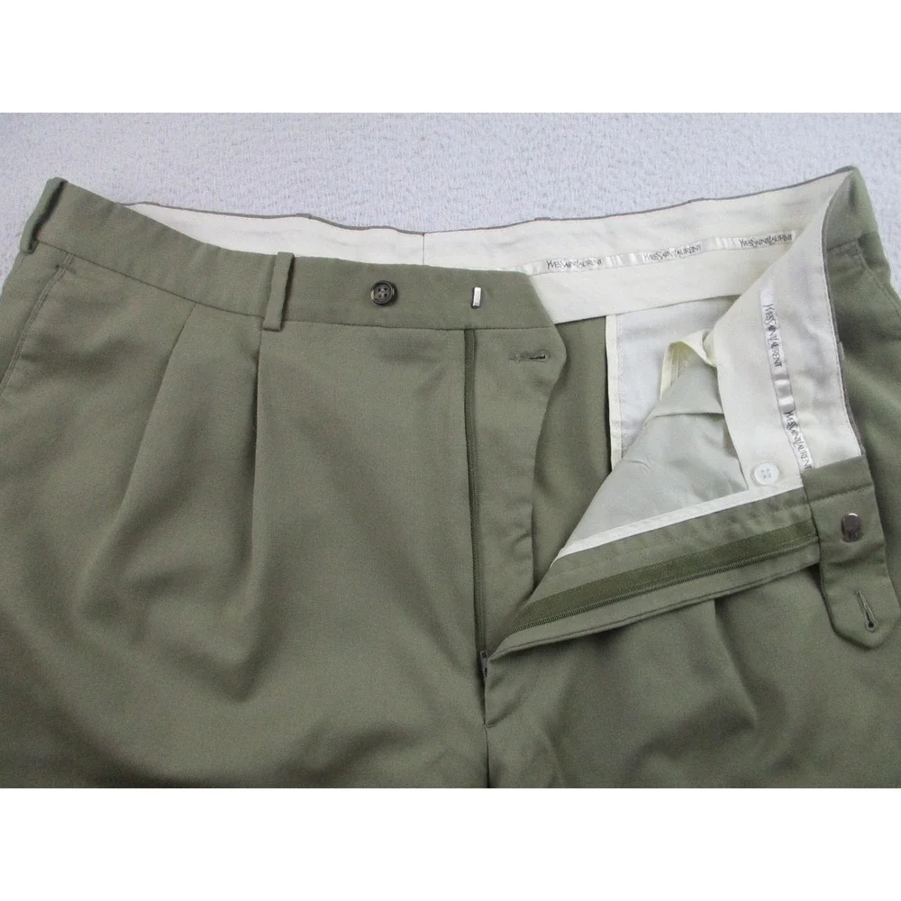 Yves Saint Laurent‎ Pants Mens 38x30 Olive Green Pleated Cuffed Dress Trousers